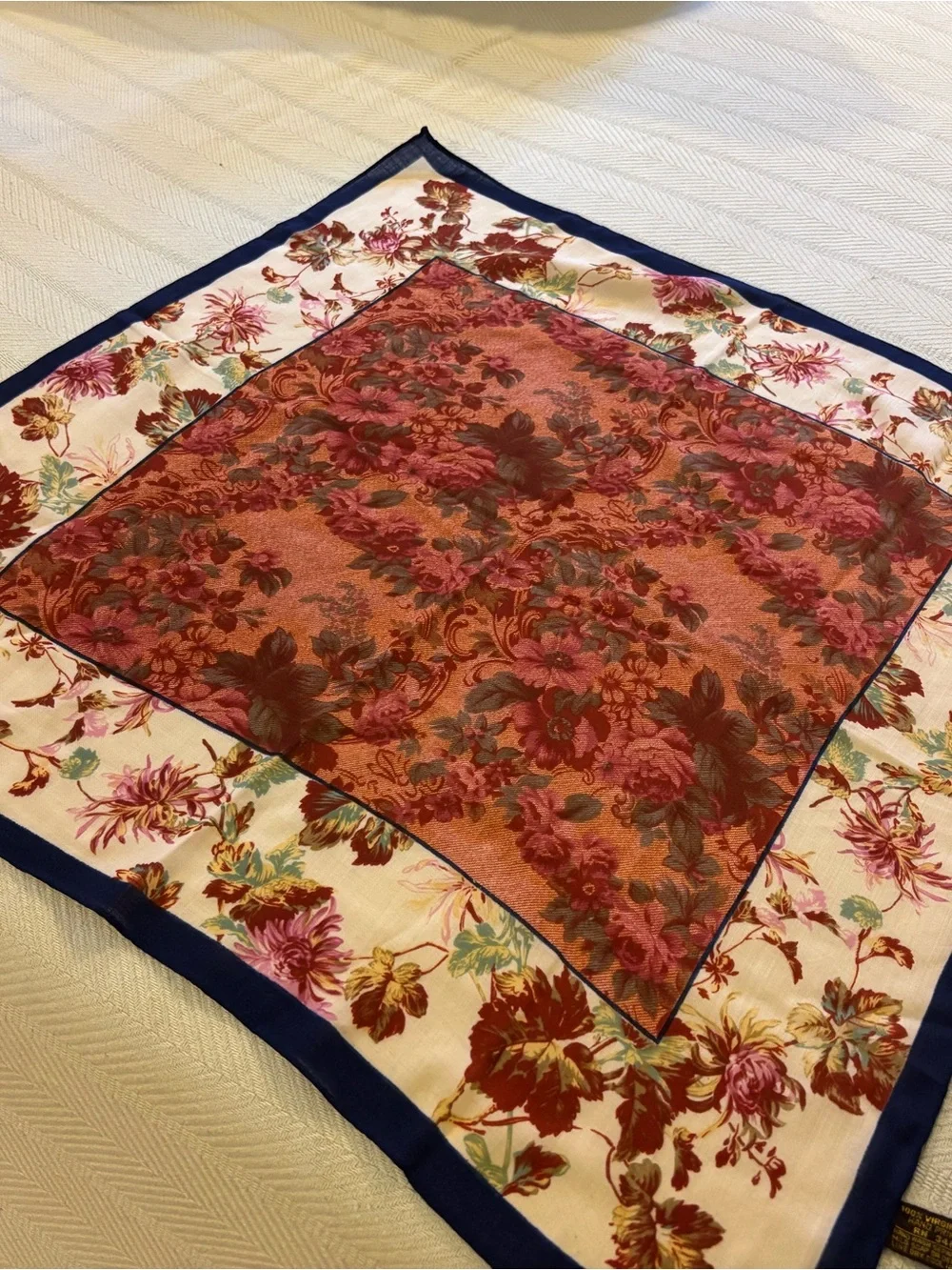 Vintage 100% virgin wool hand printed scarf made in Japan RN 34191 mid century.